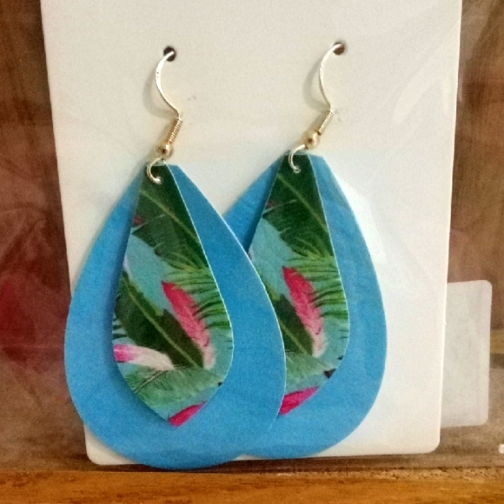 Tropical Feathers Handmade Faux Leather Earrings